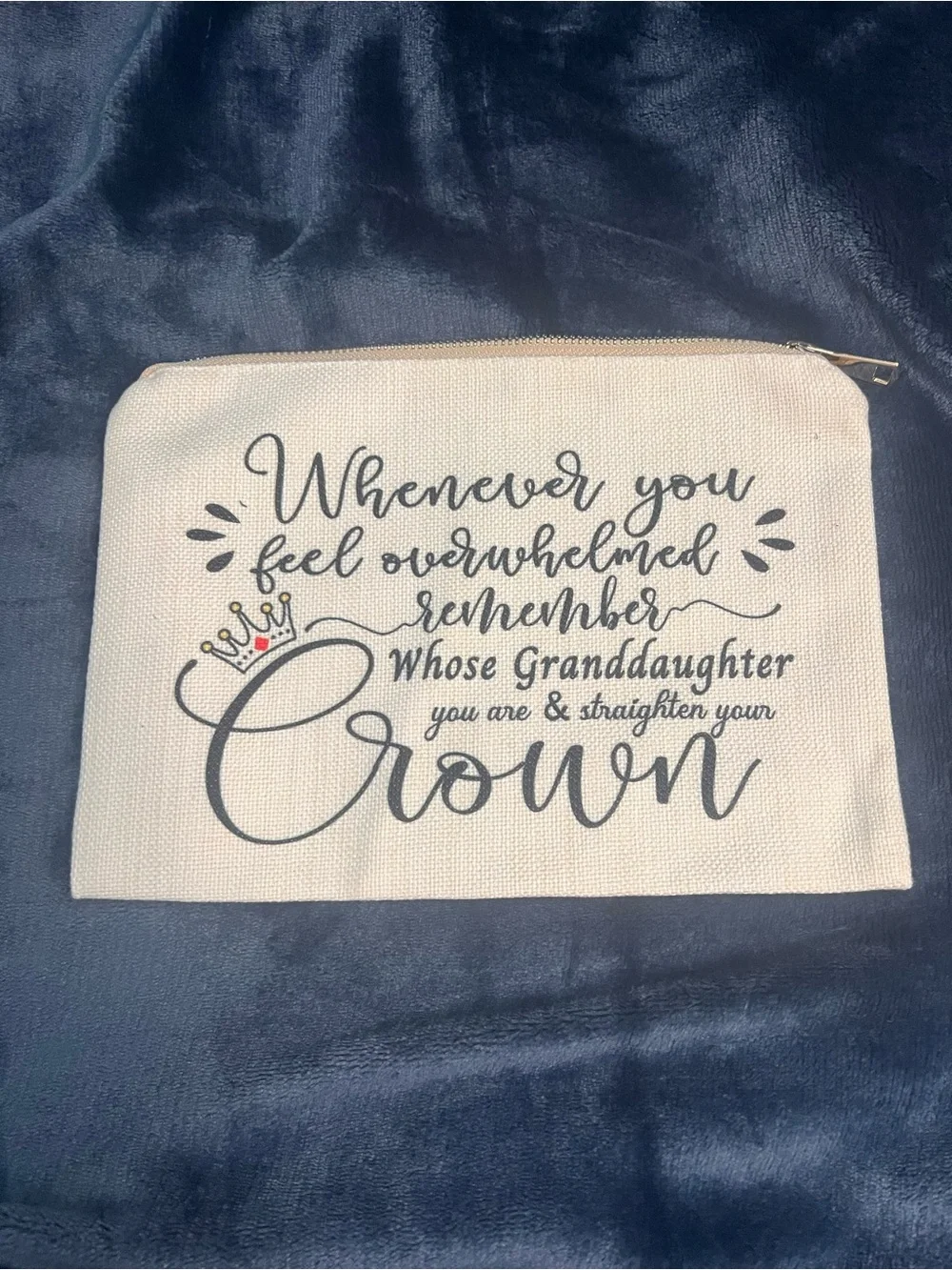 Granddaughter 'Straighten Your Crown' Canvas Pouch - Cream